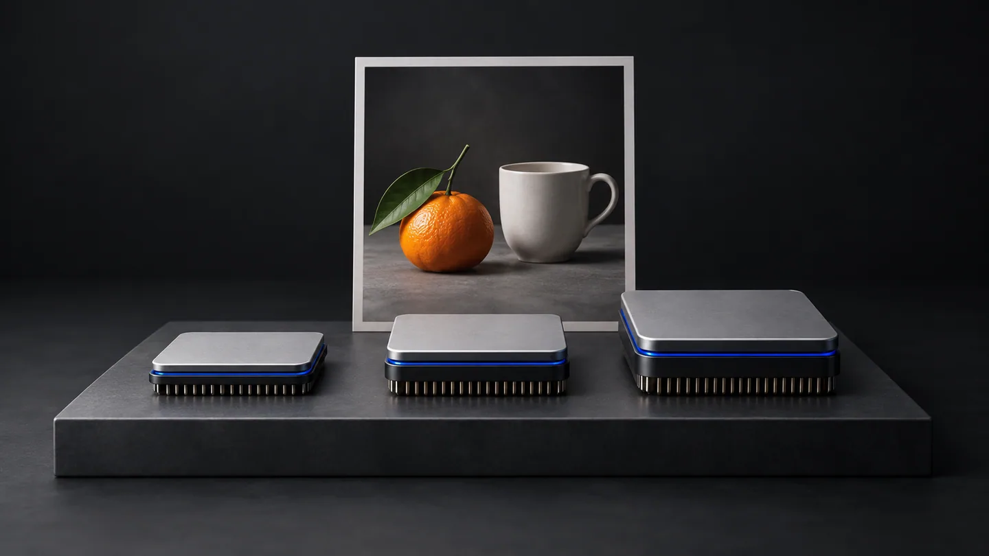 Three differently sized compute modules beside the same photo, illustrating model selection